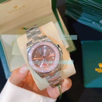 High Replica Rolex Submariner  Watch Pink Face Stainless Steel strap Pink Ceramic Bezel  35mm